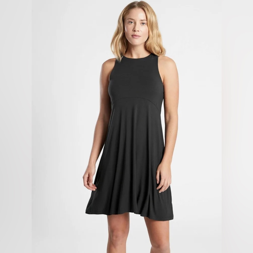 Athleta Santorini Thera mini Dress size small in black tencel modal comfy summer